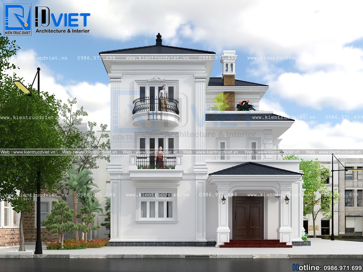 Thiết kế biệt thự tân cổ điển 3 tầng mặt tiền 10x12m tại Quảng Ninh