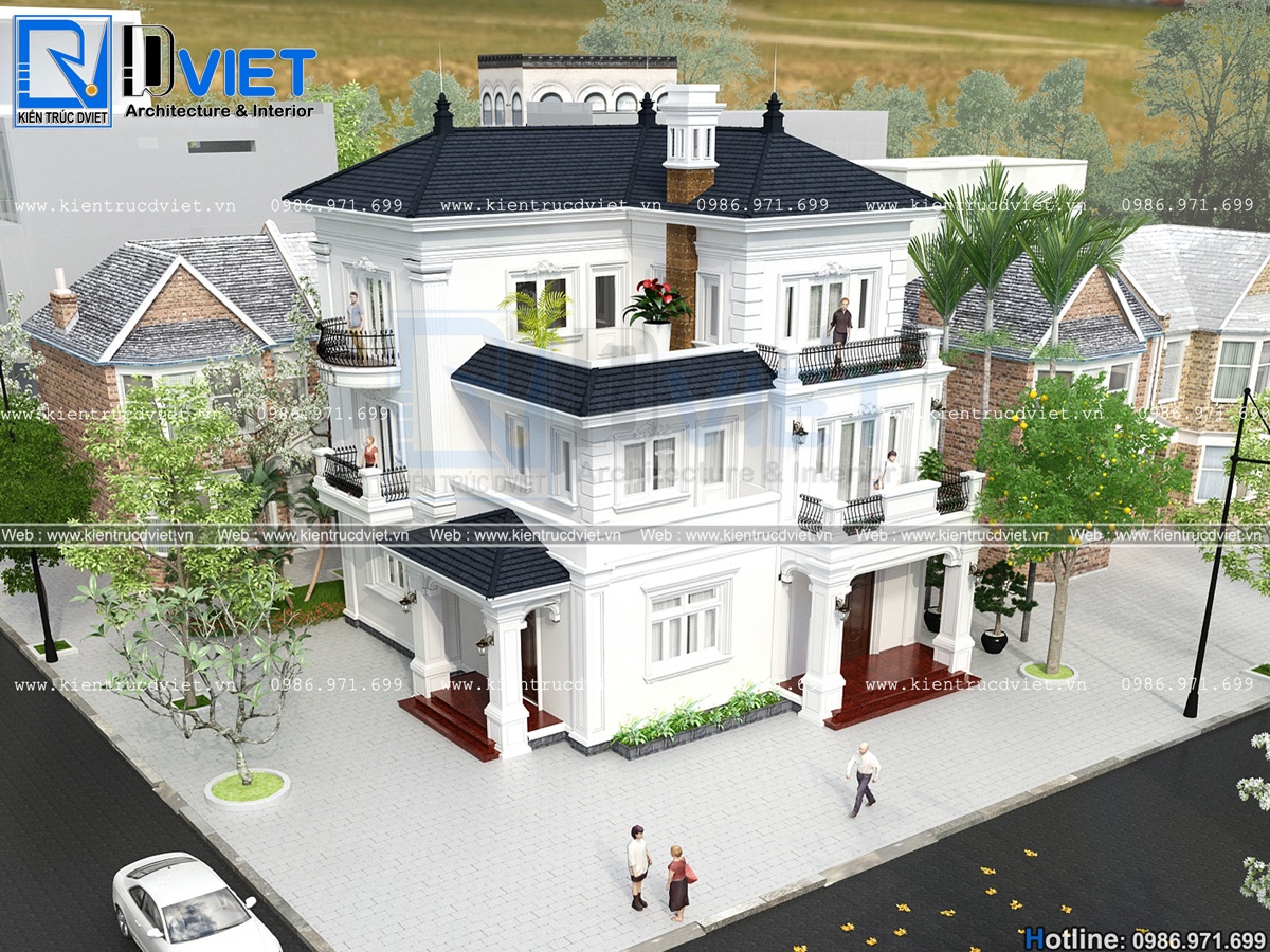 Thiết kế biệt thự tân cổ điển 3 tầng mặt tiền 10x12m tại Quảng Ninh