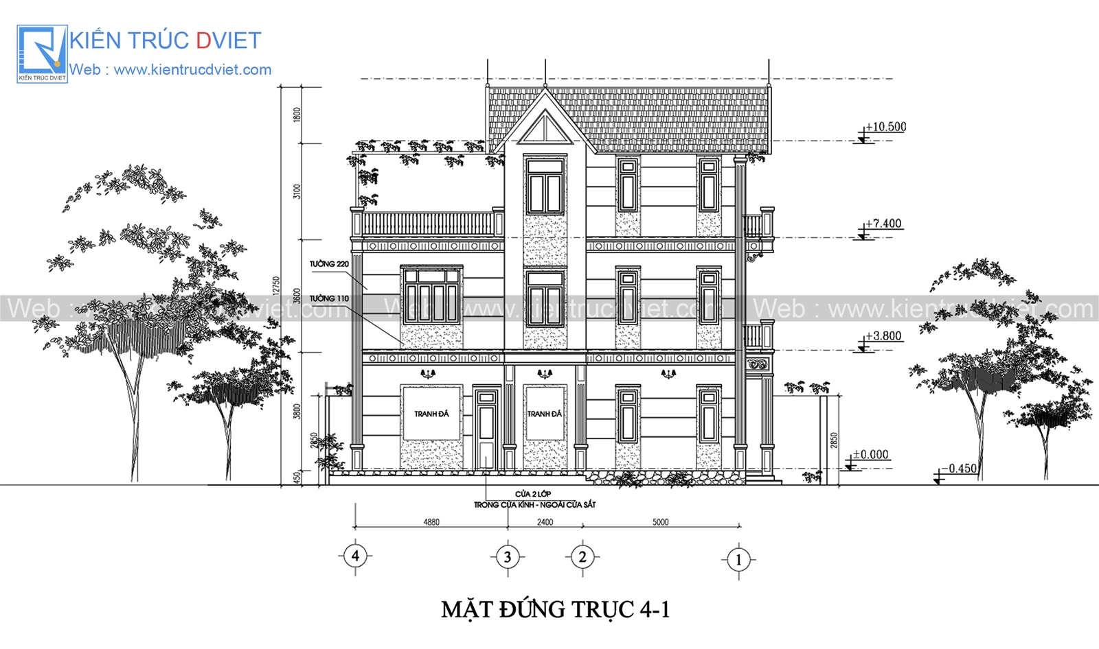 Mẫu biệt thự 3 tầng tân cổ điển phong cách Pháp 8x125m tại Hà Nội KTV328